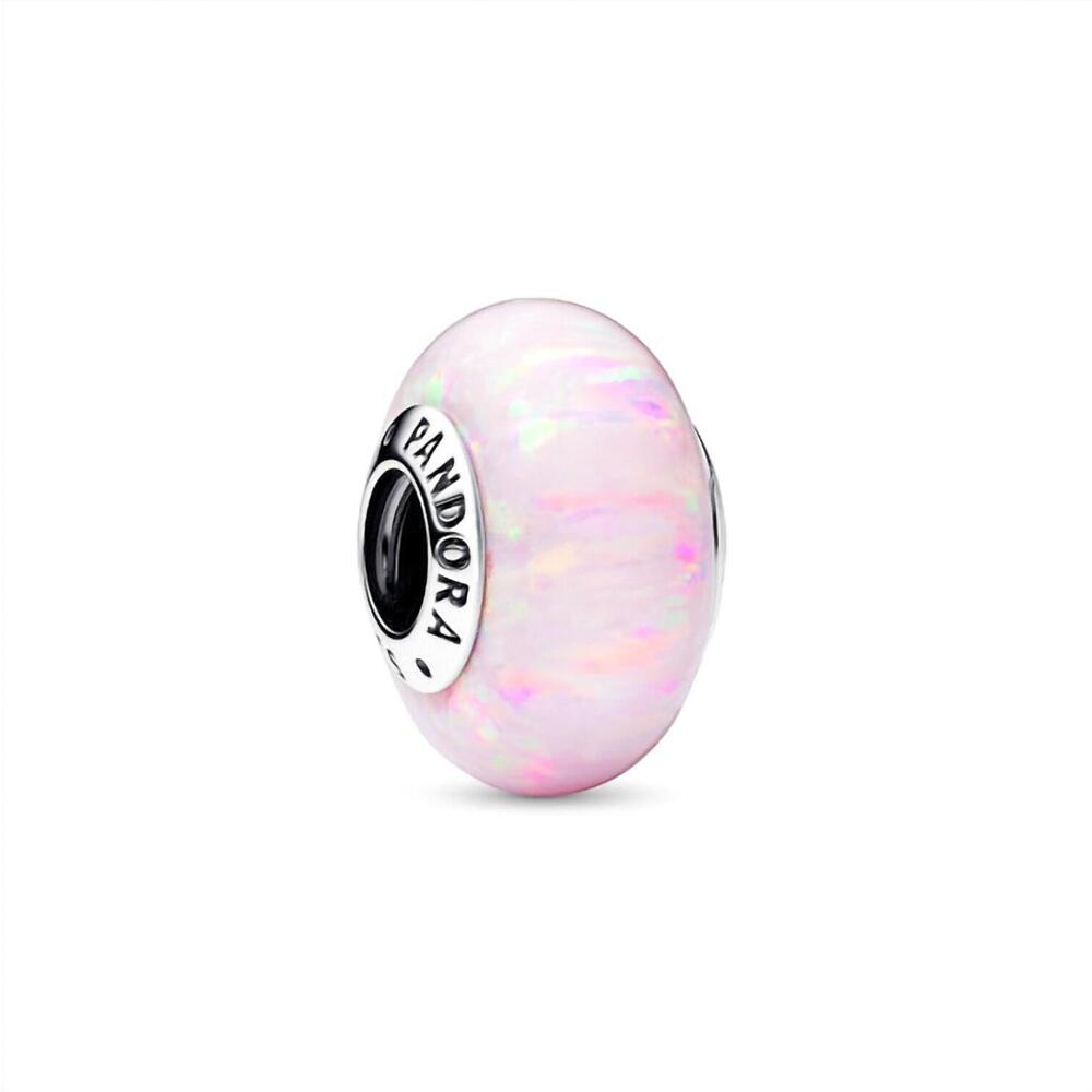 NEW PANDORA women's rounded murano glass charm in opalescent pink